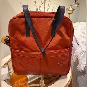 Highway Orange Nylon & Leather Convertible Backpack Tote Boho Travel Bag